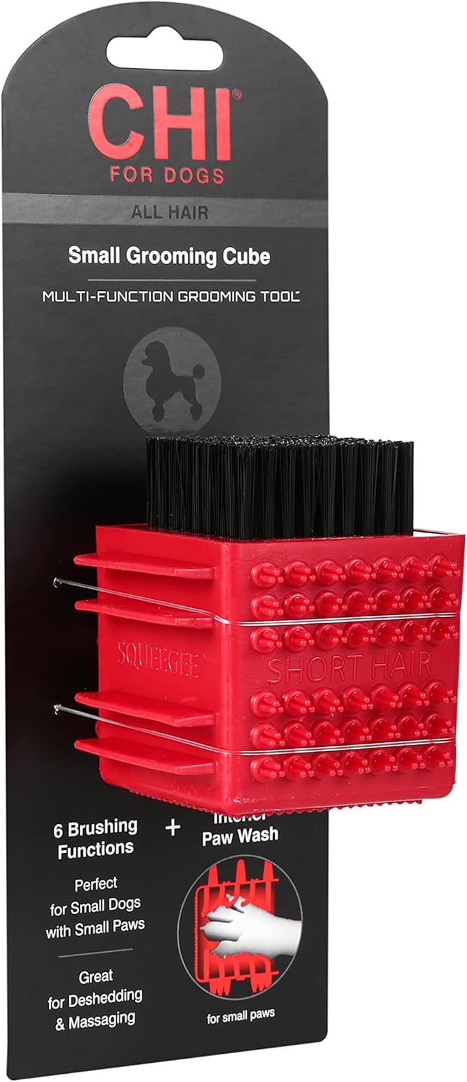 CHI for Pets Multi-Function Grooming Cube: 5-Sided Brush with Removable Bristles, Massage Tool, Paw Cleaner for Small Dogs