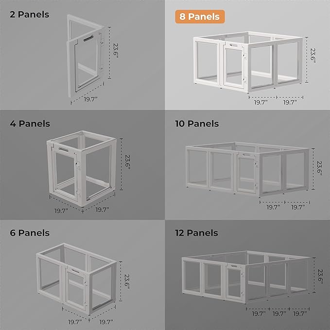 Clear Acrylic Plastic Dog Playpen Indoor,for Puppy Cat Rabbit Ferret Transparent Pet Pen,Easy Assemble Enclosure,Preferable for Small Dogs (8 Panels (White))