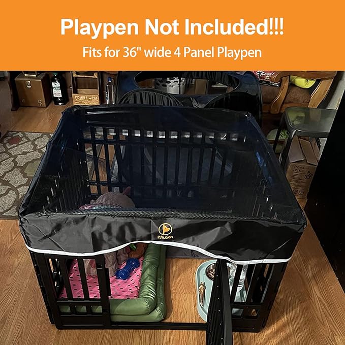 PJYuCien Dog Playpen Mesh Top Cover, Fits 36 Inch 4 Panels Regular Square Plastic Exercise Pet Pen, Adhesive Tape Connections, Black (Note: Cover Only, Fence Not Included)
