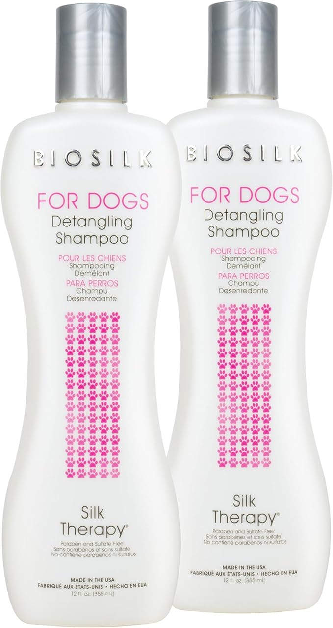 BioSilk Silk Therapy Detangling Dog Shampoo | Sulfate and Paraben Free | Matted Hair Detangler for All Adult Dogs, 12 Fl Oz - 2 Pack