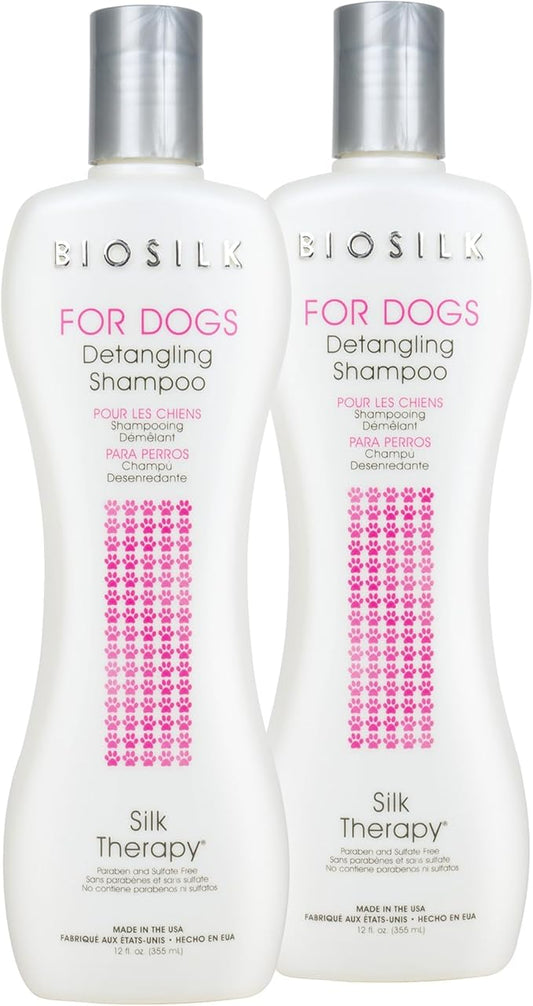 BioSilk Silk Therapy Detangling Dog Shampoo | Sulfate and Paraben Free | Matted Hair Detangler for All Adult Dogs, 12 Fl Oz - 2 Pack