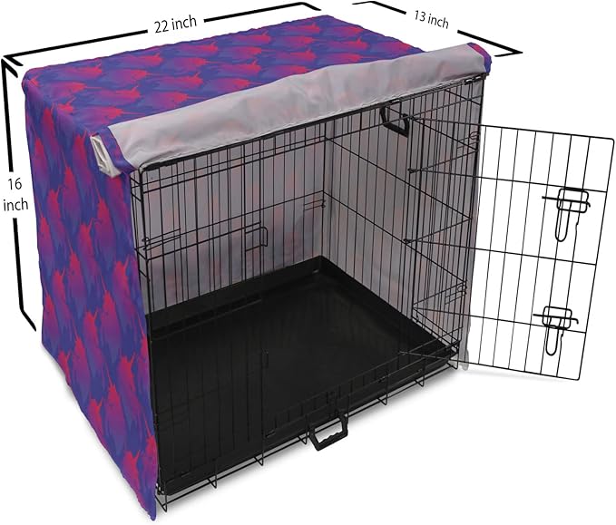 Lunarable Myth Dog Crate Cover, Pattern with Unicorn Silhouettes in Ombre, Easy to Use Pet Kennel Cover for Small Dogs Puppies Kittens, 22 Inch, Indigo Magenta