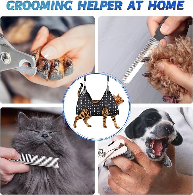 Pet Grooming Hammock Harness for Nail Trimming (XS 12lb), Sling Holder Hanger for Nail Clipping with Clippers, File, and Comb