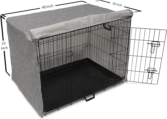 Ambesonne Geometric Dog Crate Cover, Interlinking Round Edged Squares Forming Tileable Pattern, Easy to Use Pet Kennel Cover for Medium Large Dogs, 48 Inch, Pearl Grey