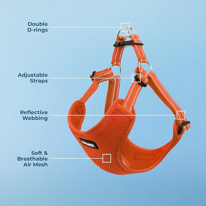 Best Pet Supplies Voyager Adjustable Dog Vest Harness Breathable No Pull Harness for Small, Medium, Large Dogs, Heavy Duty Harness for Walking, Jogging, Easy Step-in, Reflective Stripes - (Orange), M