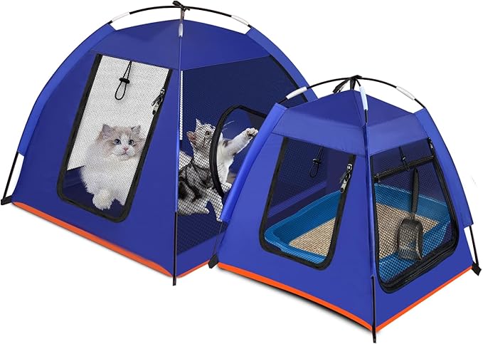 Cat Playpen Tent 2 Pack Puppy Kitten Tent with Passageway Separate Areas Fiberglass Pole Bracket 2Pcs Pet Kennel Cat Houses Cat Cage Outdoor Dog Portable Exercise Tent for Camping