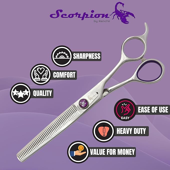Kenchii Scorpion 46 Tooth Thinning Scissors for Dogs and Pets - Premium Steel Scissors for Dog Grooming - Dog Shears Pet Grooming Accessories - Pet Hair Trimming Scissor