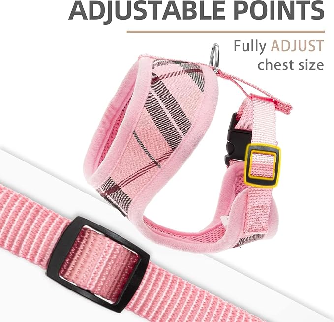 PUPTECK Soft Mesh Dog Harness and Leash Set Pet Puppy Cat Comfort Padded Vest No Pull Harnesses, Light Pink, L