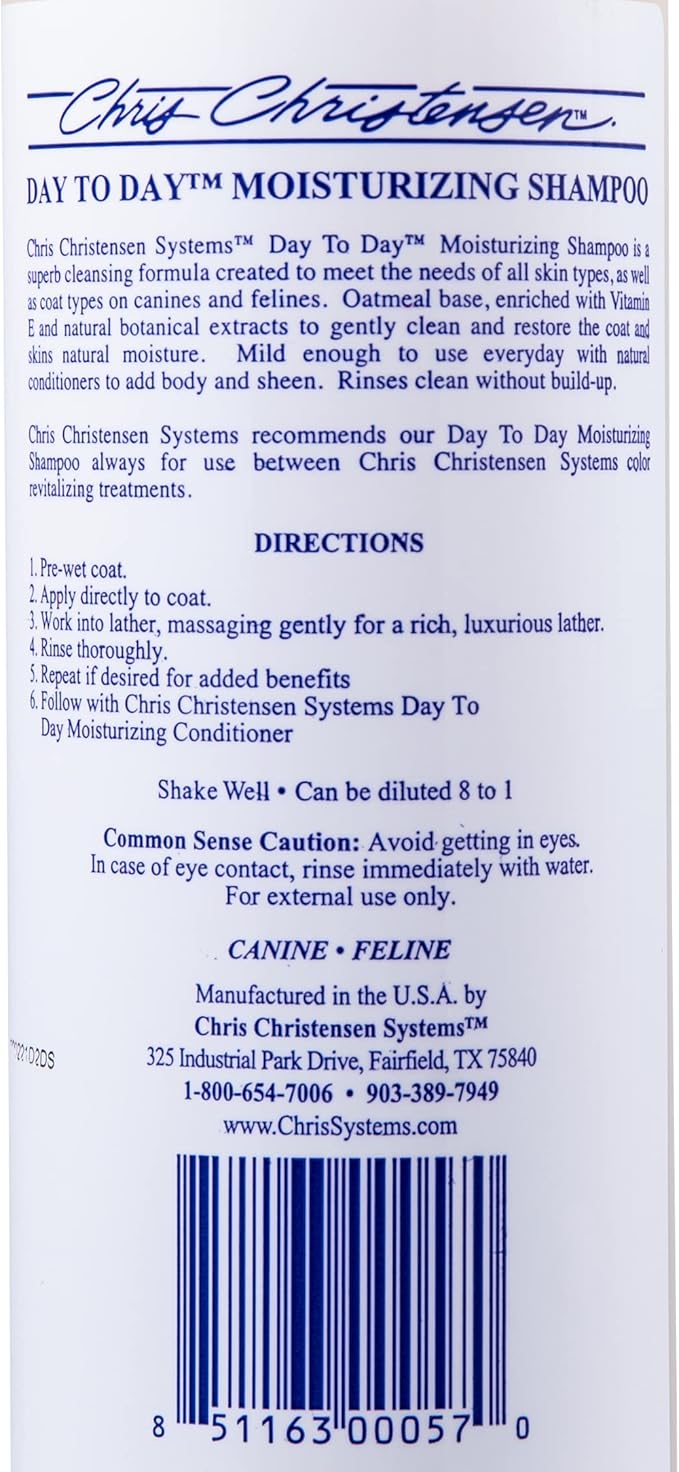 Chris Christensen Day to Day Ultra Concentrated Dog Shampoo, Makes up to 8 Bottles, Groom Like a Professional, Moisturizing, All Coat Types, for Daily Use, Made in USA, 16oz