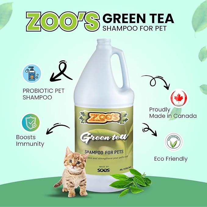 Zoo’s Green Tea Pet Shampoo Natural Organic with Minerals and Vitamins for Dog and Cat (4L / 1.32 gal)