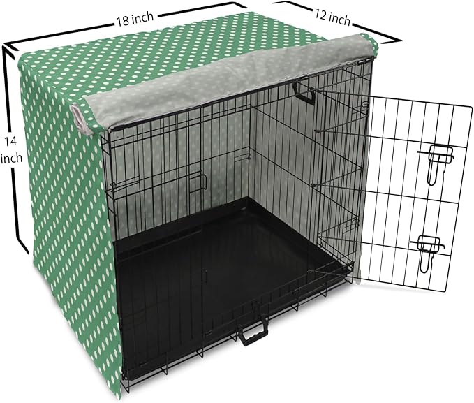 Lunarable Green Dog Crate Cover, Old Fashioned Polka Dot Pattern on Green Background Classical Traditional, Easy to Use Pet Kennel Cover for Small Dogs Puppies Kittens, 18 Inch, Forest Green White