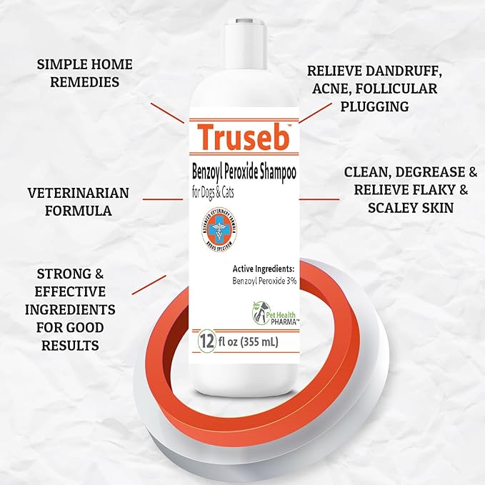 Truseb | Benzoyl Peroxide Shampoo for Dogs,Cats and Horses (Benzoyl Peroxide Shampoo, 12 oz)
