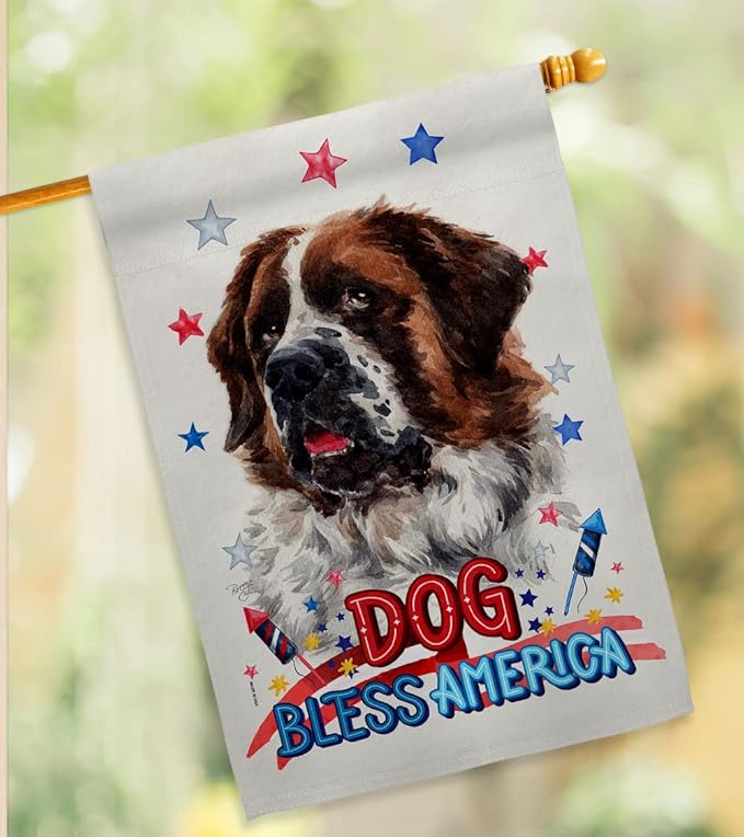 Breeze Decor Patriotic St Bernard Dog Garden House Flag-Kit Puppy Spoiled Paw Canine Fur Pet Nature Farm Animal Creature Decoration Banner Small Yard Gift Double-Sided, Made in USA