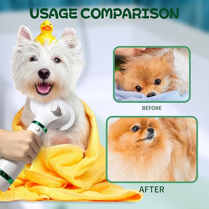 Pet Hair Dryer with Slicker Brush - 3 Heat Settings, One-Button Hair Removal, Portable Dog Blower - Professional Home Grooming Furry Drying for Small Large Cat Dog