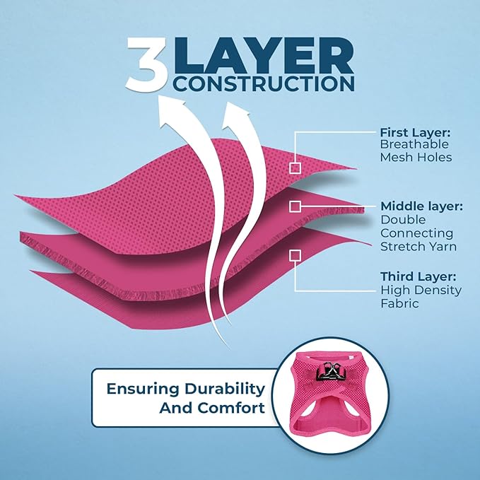 Voyager Step-In Air Dog Harness - All Weather Mesh, Reflective, No Pull Harness for Small, Medium Dogs, Cats - Secure with Hook & Loop Fastener, Buckle, Double D-Rings - Fuchsia, XXS