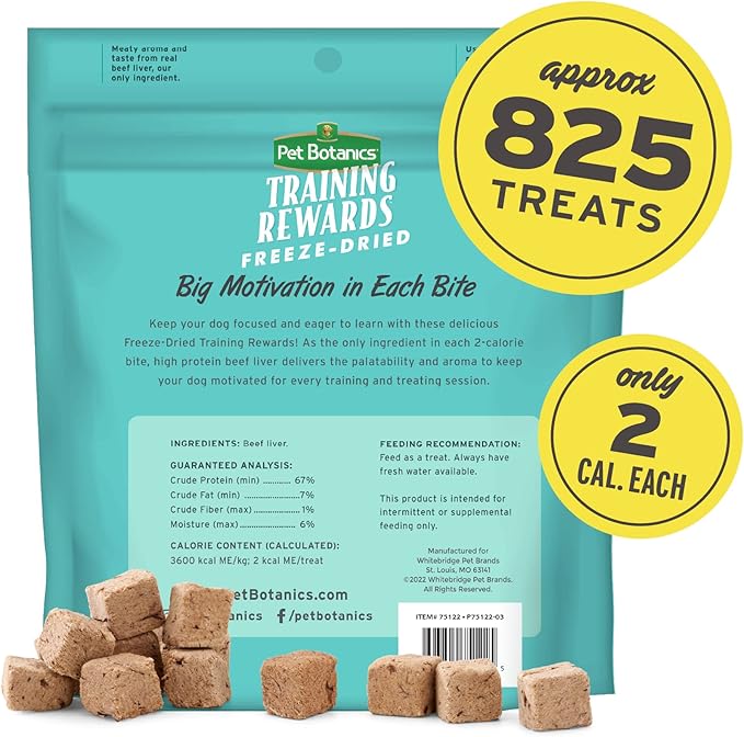 Pet Botanics 16 oz. Pouch Training Reward Freeze Dried, Beef Liver Flavor, with 825 Treats Per Bag, The Choice of Top Trainers
