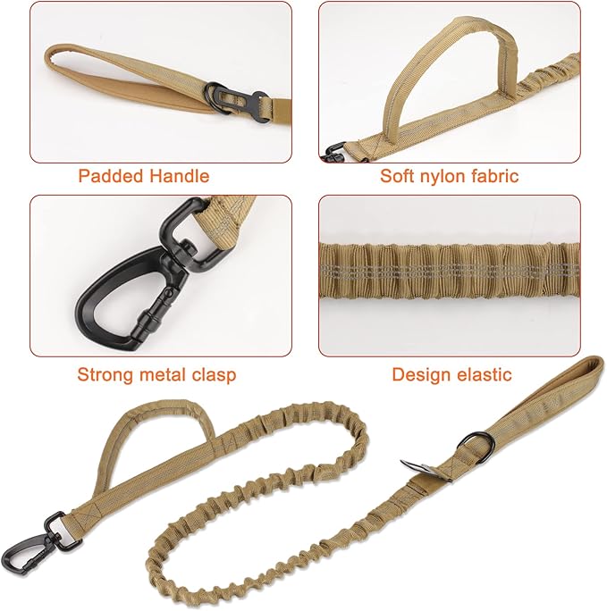 KCUCOP Tactical Dog Collar, Heavy Duty Dog Collar with Handle and Metal Buckle, Military Thick Dog Collars for Medium and Large Dogs(Brown-Reflective Set-M, 1 Patch)