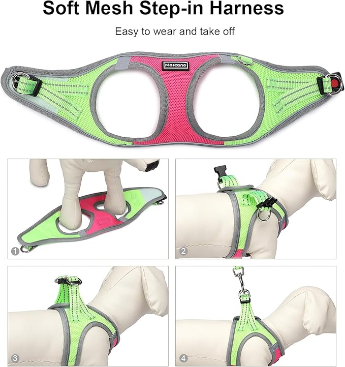 Mercano Soft Mesh Dog Harness and Leash Set, No-Chock Step-in Reflective Breathable Lightweight Easy Walk Escape Proof Vest Harnesses with Safety Buckle for Small Medium Dogs, Cats (S, Hot Pink)