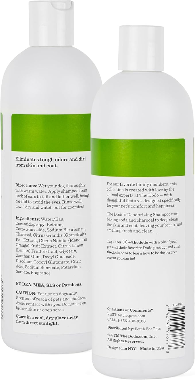 The Dodo Tearless Deodorizing Shampoo for Dogs, Summer Citrus with Baking Soda and Charcoal; Dog Shampoo Deodorizer
