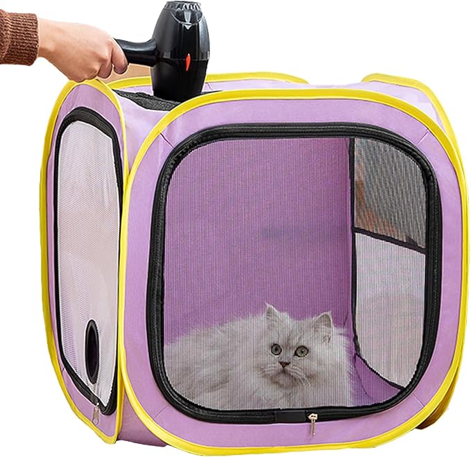 Pet Cat Dog Drying Box,Portable Foldable Cat Drying Room,Drying Crate Cage for Small Medium and Large Dogs (Purple)