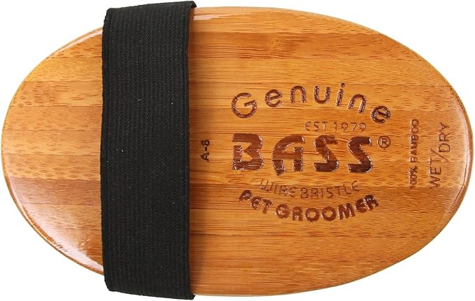 Bass Brushes | Style & Detangle Pet Brush Alloy Pin | Pure Bamboo Handle | Palm Style | Striped Finish | Model A6-Sb