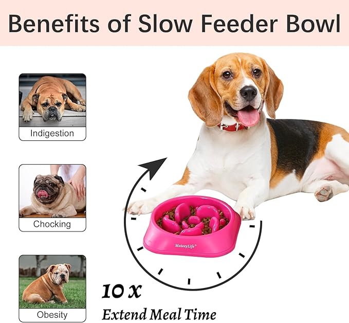 MateeyLife Slow Feeder Dog Bowls 2PCS, Anti-Choking Puzzle Dog Food Bowls, Anti-Slip Interactive Feeding Slow Down Eating, Bloat Stop Maze Dishes for Medium Large Breeds Pink&Purple