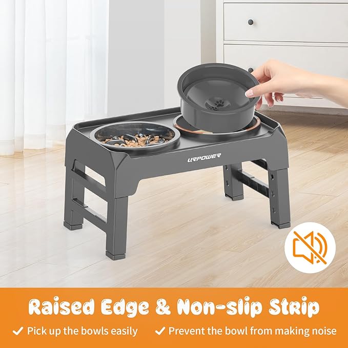 URPOWER 2-in-1 Elevated Dog Bowls Mess Proof Slow Feeder with No Spill Water Bowl 4 Height Adjustable Raised Dog Bowl Non-Slip Food and Water Bowls Set for Small Medium Large Dogs
