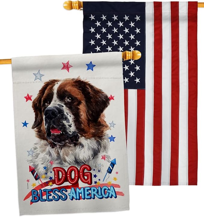 Breeze Decor Patriotic St Bernard Dog House Flag Pack Puppy Spoiled Paw Canine Fur Pet Nature Farm Animal Creature Embroidery Banner Small Garden Yard Gift Double-Sided, Made in USA