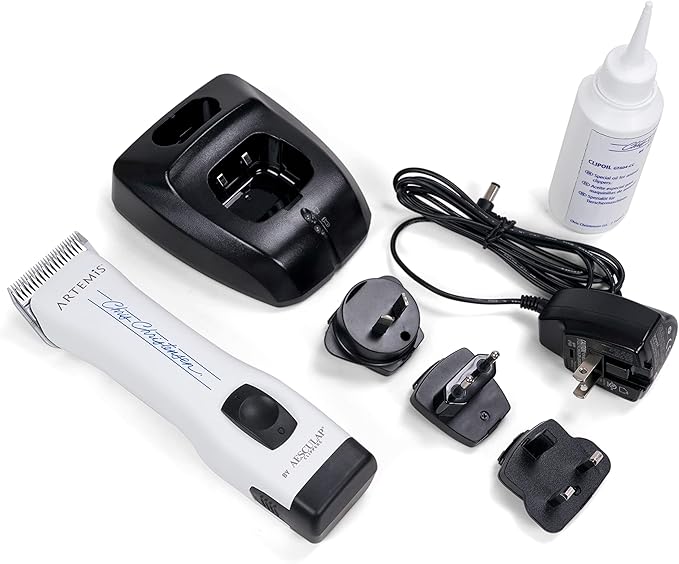 Chris Christensen Artemis Dog Clipper, Cordless Grooming, #10 Blade, Runs Quiet 63 db, Lightweight 0.84 lbs, 4-Hours Run Time Lithuim Ion Battery, Made in Germany, White