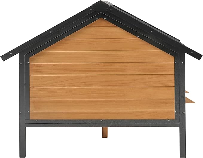 Ball & Cast 67" Outdoor Wooden Dog House with Waterproof Asphalt Roof,All-Around Iron Frame Kennel with Resting Porch for Large Dogs(71-90 lbs),Durable Yard Cabin for Pets,Honey