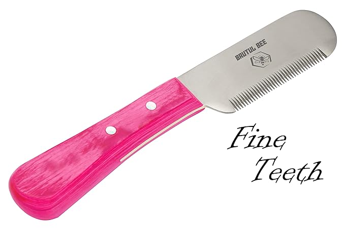 Bee Dog Grooming Coat Stripping Knife Stripper Trimmer Tool Wooden Handle Knives Set of 3 With Stainless Steel Blade Non-Slip Tools for Dogs - Right Handed (PINK)