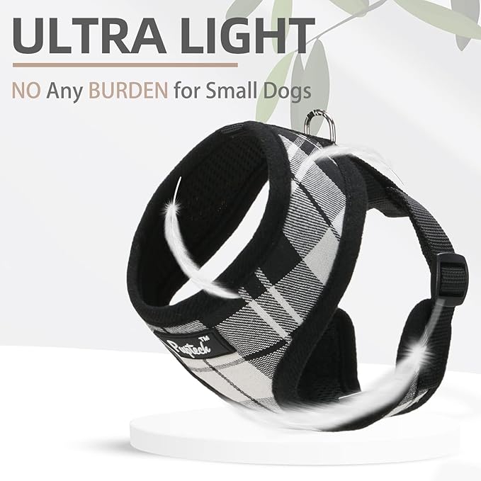 PUPTECK Soft Mesh Dog Harness and Leash Set Pet Puppy Cat Comfort Padded Vest No Pull Harnesses, Black&White, L