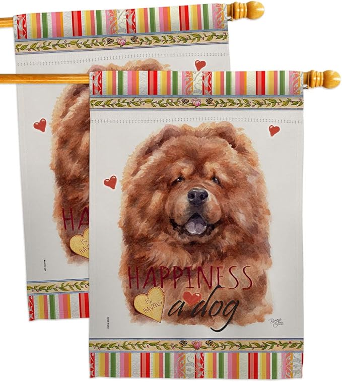 Breeze Decor Red Chow Happiness House Flag 2 pcs Pack Dog Puppy Spoiled Paw Canine Fur Pet Nature Farm Animal Creature Decoration Banner Small Garden Yard Gift Double-Sided, Made in USA