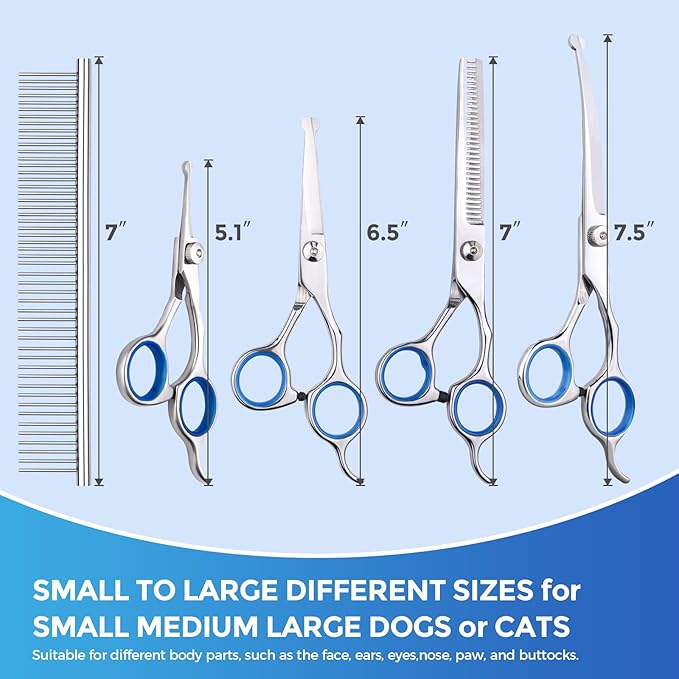 Maxshop Dog Grooming Scissors - 5 Pack Professional Titanium Stainless Steel Dog Scissors Kit Hair Cutting Thinning Shears for Dogs and Cats Heavy Duty Pet Grooming Scissors Set