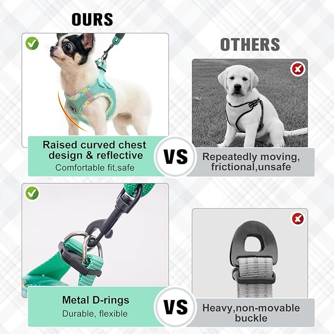 BEAUTYZOO Dog Harness and Leash Set for Small Medium Dogs,No Pull Step-in Harness for Puppy S M Sized Dogs and Cats,Air Mesh Adjustable Breathable Soft No Chock Escape Proof Vest Harnesses,Green XS