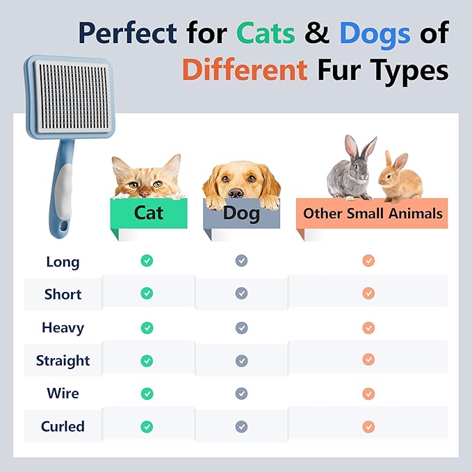 Cat Brush with One-Click Button, Cat Brushes for Indoor Cats Shedding，Self Cleaning Slicker Cat Brush for Shedding Massaging Grooming, Suitable for Long Short Haired Pets, Comfortable/Easy to Clean