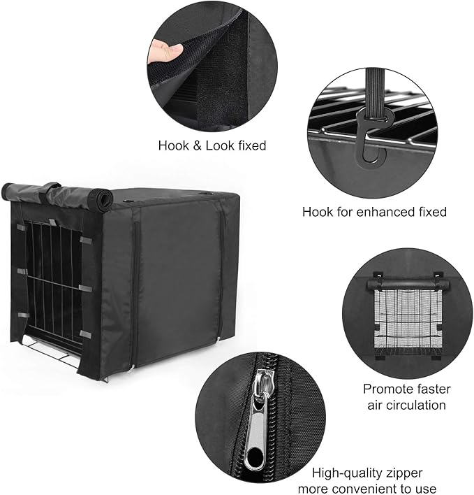 Durable Dog crate cover Double Door for large pet Kennel Covers Universal Fit for 24 30 36 42 48 inches Wire Dog Crate (30 Inch (30" L x 19" W x 21" H))-Black