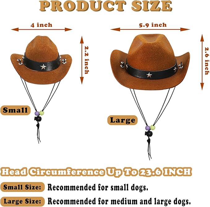 Dog Halloween Costumes, Dog Cowboy Costume Halloween Pet Cowboy Hat Bandana Scarf for Small Medium Large Dogs Pets (Brown Hat & Red Bandana, Large)