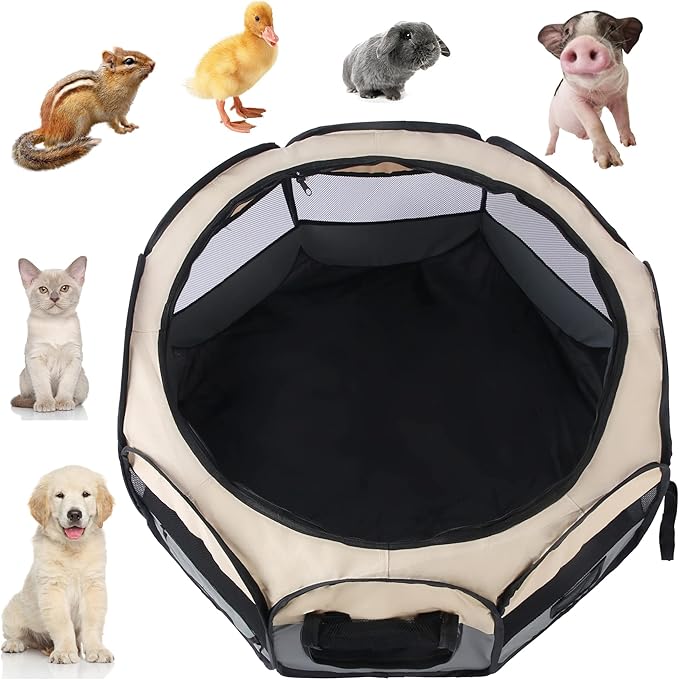 Pet Cat Playpen for Indoor Cats,Portable Pet Dog Playpen,Puppy Small Dog Cat Tent Crates Cage,29x29x16,Grey/Beige,1Pack