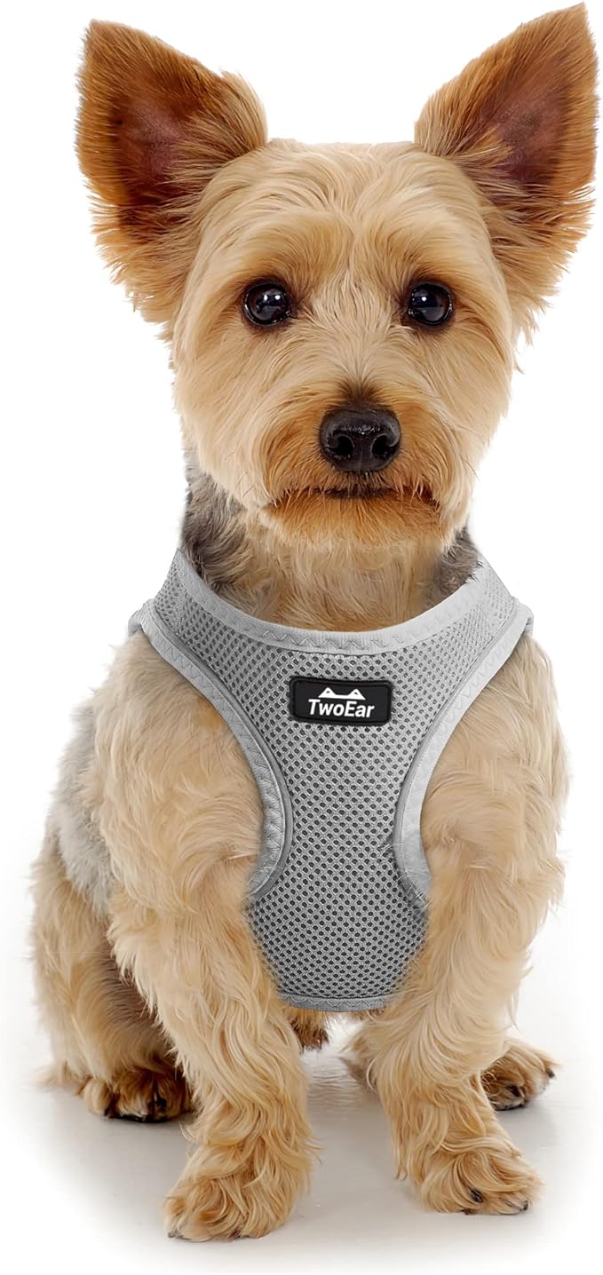 TwoEar Dog Vest Harness Reflective, No-Pull Pet Harness Easy Control with Breathable Mesh, Soft Puppy Step-in Harness No-Choke for Outdoor Walking, Training for Small Dogs(S, Grey)