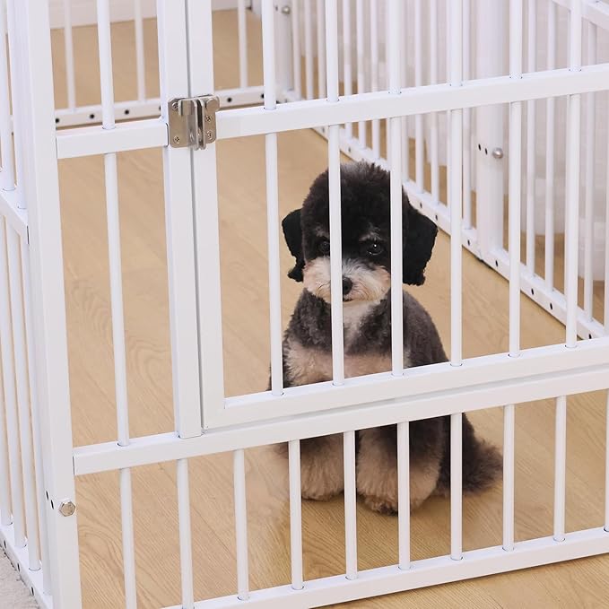 Dog Playpen - 32" Height Dog Pen, Heavy Duty Puppy Pen with Door, Safe & Sturdy, Easy Assemble for Indoor/Outdoor Pet Playpen (6 Panels with Door, White)