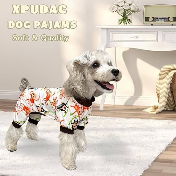 XPUDAC 4 Pack Dog Pajamas Soft Strechy Summer Doggie Clothes for Small Medium Dogs Boy Girl Cat Apparel-L