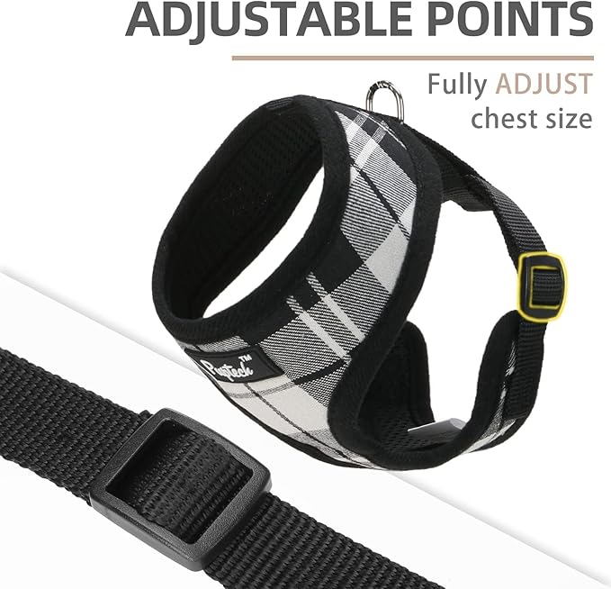 PUPTECK Soft Mesh Dog Harness and Leash Set Pet Puppy Cat Comfort Padded Vest No Pull Harnesses, Black&White, L