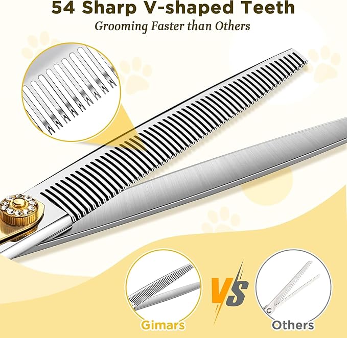 Gimars 8 Inch Sharp 54 Teeth Professional Dog Grooming Scissors Heavy Duty 440C Stainless Steel Ergonomic Pet Grooming Scissor for Dogs, Cats and Other Animals