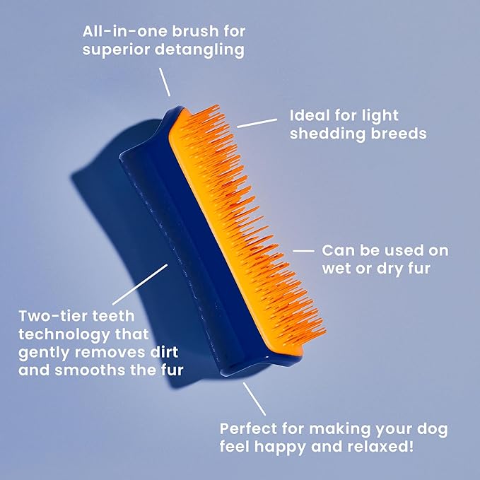 Pet Teezer by Tangle Teezer Detangling Dog Grooming Brush, Dry Brush or Dog Bath Brush for Wet or Dry Fur, Navy & Orange