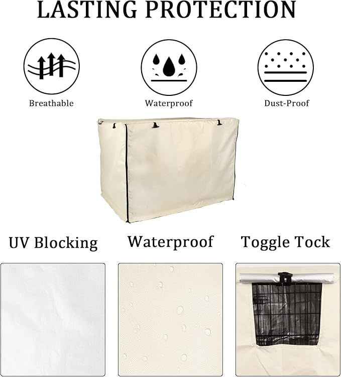 Dog Crate Cover 36 inch - Double Door, Dog Kennel Indoor, Waterproof Dog Kennel Cover with Air Vent Window, for Indoor/Outdoor Most Wire Dog Crate(Beige)