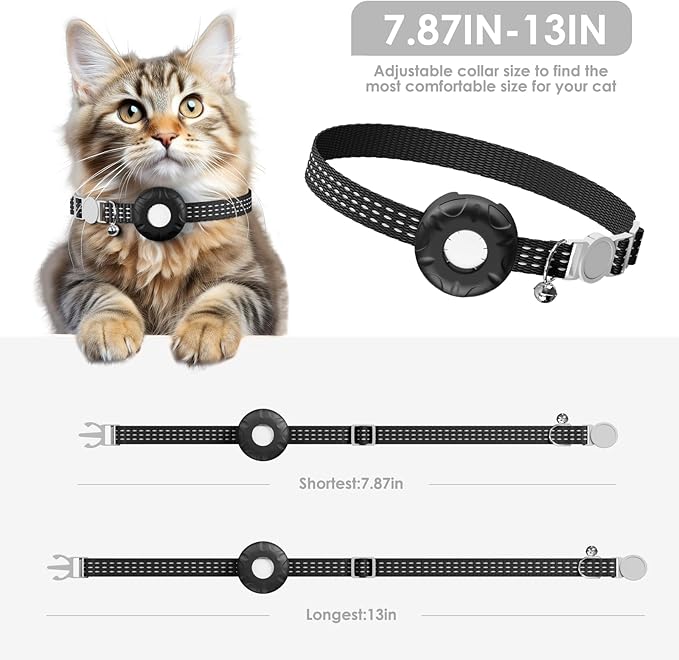 Cat Tracker, Pet Tracker for Cats, Cat Tracker Collar with Safety Elastic Buckle, Works with Any Collar,Compatible with Apple Find My App (Only iOS), No Monthly Fee Pet Tracker, Black