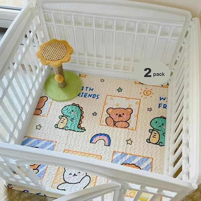 New Upgrade Dog Playpen Mat 2-Pack Crate Mat Puppy Pads, Personalized Dog Crate Pad,[PLAYPEN NOT Included!],Reusable Whelping Playpen Crate Super Absorbing Washable Pet Mattress Pads Pet Training Pads