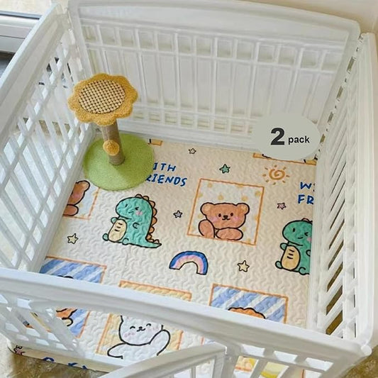 New Upgrade Dog Playpen Mat 2-Pack Crate Mat Puppy Pads, Personalized Dog Crate Pad,[PLAYPEN NOT Included!],Reusable Whelping Playpen Crate Super Absorbing Washable Pet Mattress Pads Pet Training Pads