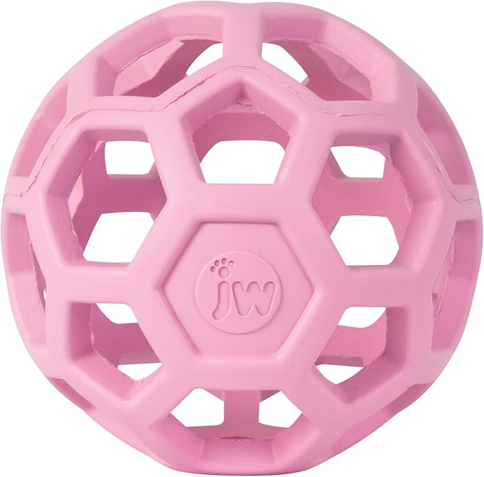 JW Pet HOL-ee Roller™, Dog Toy Puzzle Ball, Natural Rubber, Small (3 Inch Diameter), Pink
